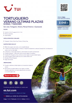 Costa Rica. Tortuguero. 9 d / 7 n. Salidas Verano desde MAD desde 2.045 € 