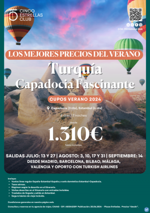 NOVEDAD!! Turqua dsd 1.310 € Capadocia fascinante 8d/7n sal.dsd Mad,Bcn,Bio,Agp,Vlc,Opo sbados ln.reg.