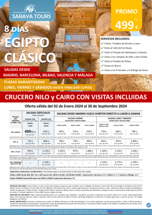 Egipto Clsico 8d Vuelo a Lxr o Asw *Ln-Vn-Sb* Mad, Bcn, Bio, Vlc, Agp *crz y cai con visitas dsd 499 € 