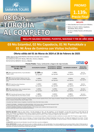 Promo! Turqua al Completo 8 das: Estambul, Capadocia, Pamukkale y Esmirna con Visitas Incluidas hasta Feb25