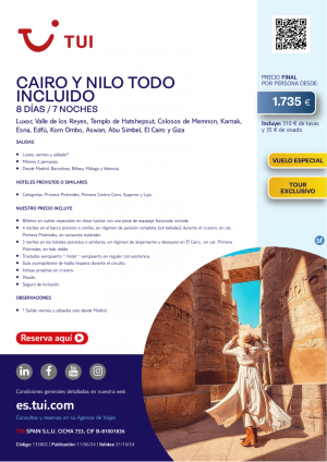 Cairo y Nilo Todo Incluido. 8 d / 7 n. Vuelo Especial. Tour Exclusivo. Salidas desde 1.735 € 