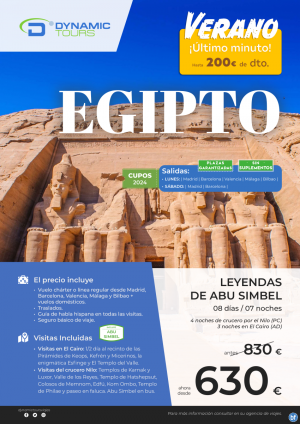 EGIPTO?200? de dto.??Leyendas de Abu Simbel?(4cru + 3cai) ? salidas: mad, bcn, agp, vlc, bio?dsd 630 € 