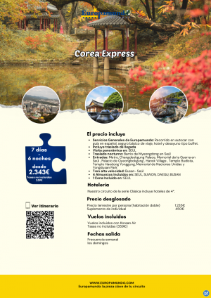 Corea Express: 7 das desde 2.343 € (vuelos incluidos, tasas no incluidas)