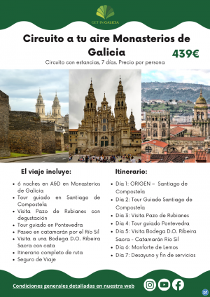 Circuito a tu aire Monasterios de Galicia en A&D en Monasterios con visitas incluidas. 7 das / 6 noches. 439 € 