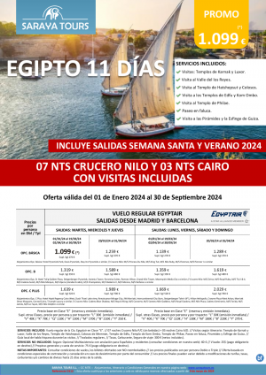 Promo! Egipto 11 das Salida Diaria dsd Mad y Bcn *Crz y Cairo con Visitas Incluidas* hasta Sep 24