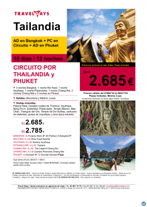 Circuito por Thailandia en PC y Phuket 15 das hasta 14 de octubre desde 2.685 € 