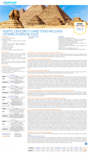 TODO INCLUIDO: Egipto, crucero y Cairo. Salida 06 julio 2024