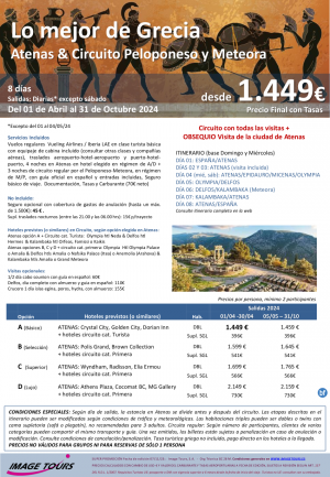 Lo mejor de GRECIA 2024: Atenas y circuito Peloponeso y Meteora M/P con todas las visitas, 8 das desde 1.459 € 
