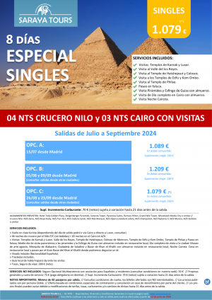 EXCLUSIVO! Singles a Egipto 8 das Crucero y Cairo con Visitas Incluidas hasta dec24