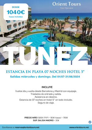 TNEZ. Estancia en playa 07 noches HOTEL 5*. Salidas mircoles y domingo.