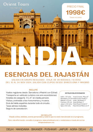 INDIA. Viaje de 09 noches en grupo reducido. Salida del 15 al 24 de NOV con cupos desde Bcn y Mad.