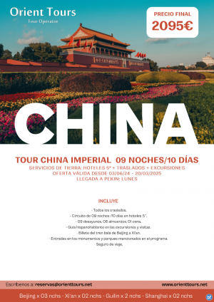 CHINA. Tour China Imperial 09 noches con gua en espaol. Salida domingo.