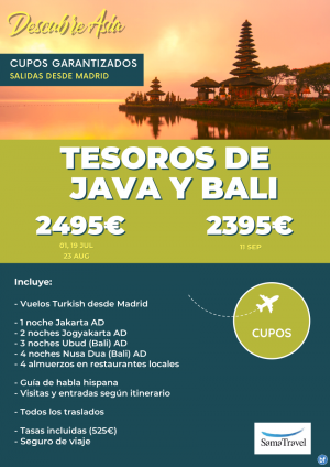\-Tesoros de Java y Bali\-: Circuito 12 das con visitas y playa [Cupos y precios garantizados] **Desde 2395 € **