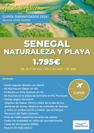 \-Senegal Naturaleza y Playa\-: Circuito 8 das con visitas [Cupos y precios garantizados] JUL-SEP *Desde 1795 € *