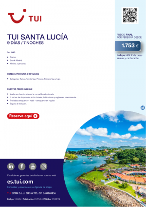 TUI Santa Luca. 9 d / 7 n. Salidas diarias desde MAD desde 1.753 € 