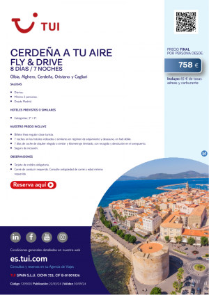 Cerdea a tu aire. Fly & Drive. 8 d / 7 n. Salidas diarias desde MAD desde 758 € 