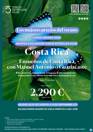 Costa Rica dsde 2.290 € Ensueos con M.Antonio o Guanacaste 13d/11n dsd Mad. sal julio:30 ago:6,13,20 sep:3,17