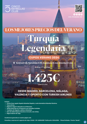 NOVEDAD!! Turquia dsd 1.425 € Turqua Legendaria 8d/7n sal. domingos dsd Mad, Bcn, Agp, Vlc y Opo con ln. reg.