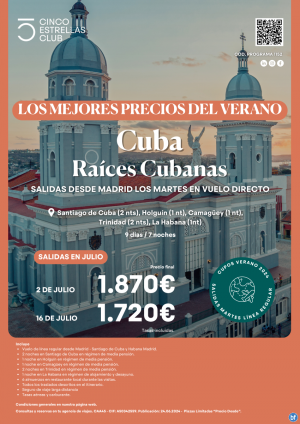 MEJOREs PRECIOs! Raices Cubanas 9d/7n dsd 1.870 € (sal.02jul) y dsd 1.720 € (sal.16jul) sal. martes dsd Madrid