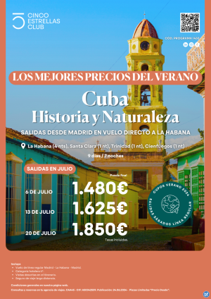 MEJOREsPRECIOs!CubaHistoriayNaturaleza 9d/7n dsd 1.480 € (sal.06jul);dsd1.625?(sal.13jul)y dsd1.850? (sal.20jul)