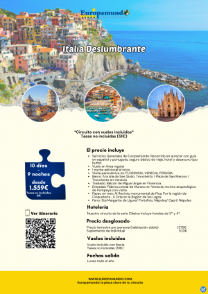 Italia Deslumbrante: 10 das desde 1.559 € (vuelos incluidos, tasas no incluidas)