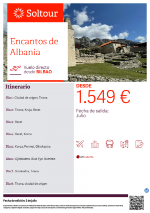 Encantos de Albania desde 1.549 € , salidas en Julio desde Bilbao