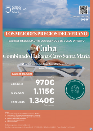Mejores Precios! Cuba Habana + Cayo Santa Mara 9d/7n dsd 970 € (6jul), dsd 1.115 € (13jul) y dsd 1.340 € (20jul)
