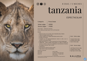 Tanzania Espectacular 8 Das / 5 Noches Salidas Garantizadas hasta Diciembre desde 3.850 € 