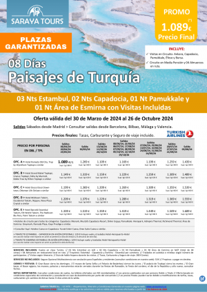 Promo! Paisajes de Turqua 8das *Cupos Mad-Bcn-Bio-Agp-Vlc* Circuito con Visitas Incluidas hasta Octubre 24