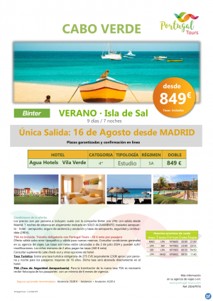 Oferta CABO VERDE - Isla de Sal - Salida 16 de agosto desde Madrid - hotel de 4* desde solo 849 € 