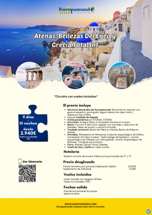 Atenas, Bellezas Del Egeo y Grecia Total Int: 11 das desde 2.940 € (vuelos incluidos, tasas no incluidas)