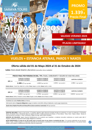 Promo Islas! Atenas, Paros y Naxos 10das: Vuelo, Hotel, Traslados y Visita Atenas Incluida hasta Oct 24