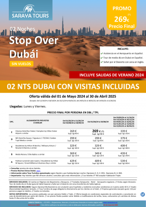 Promo Dubai! Stop Over Dubai 3 das con Hotel, Traslados y Visitas Incluidas dsd 269 € hasta Abril 2025