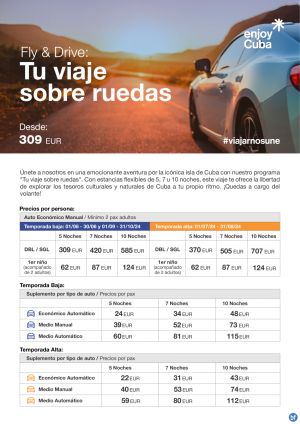 Fly & Drive - Tu viaje sobre ruedas en Cuba con estancias ?exibles de 5, 7 o 10 noches desde 309 € 