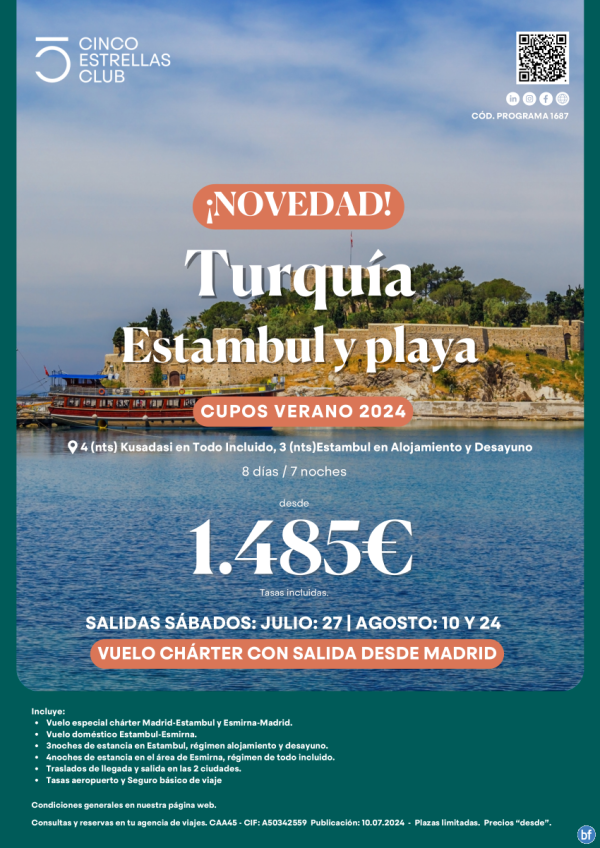 LTIMAS PLAZAS!! Turqua - Estambul y playa desde 1.485 € 8d/7n sal. desde Madrid julio(27) agosto (10 y 24)