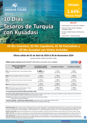 Exclusivo! Tesoros de Turqua con Playa Kusadasi 10 das: Circuito con Visitas Incluidas y Playa hasta Nov 24