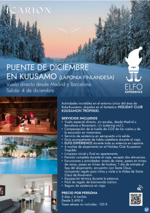 Puente de diciembre en Kuusamo. Vuelo directo desde Madrid y Barcelona. Salida 4 diciembre