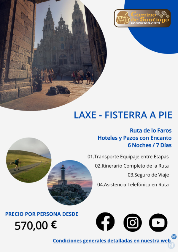 Ruta de los Faros - Laxe - Fisterra a Pie. 6 Noches / 7 Das. Hoteles y Pazos con Encanto en A+D. 570 € 	