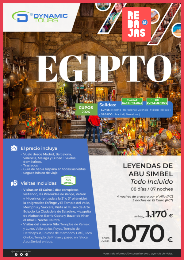 EGIPTO?? rebajas ???Leyendas de Abu Simbel T.I.?(4cru + 3cai) ? salidas: mad, bcn, agp, vlc, bio?dsd 1.070 € 