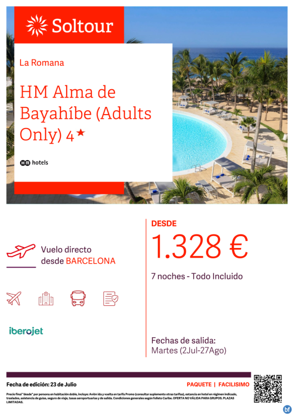 La Romana (Repblica Dominicana) en HM Alma de Bayahbe (Adultis Only) desde 1.328 € , salidas del 2 Jul-27 Ago desde Barcelona