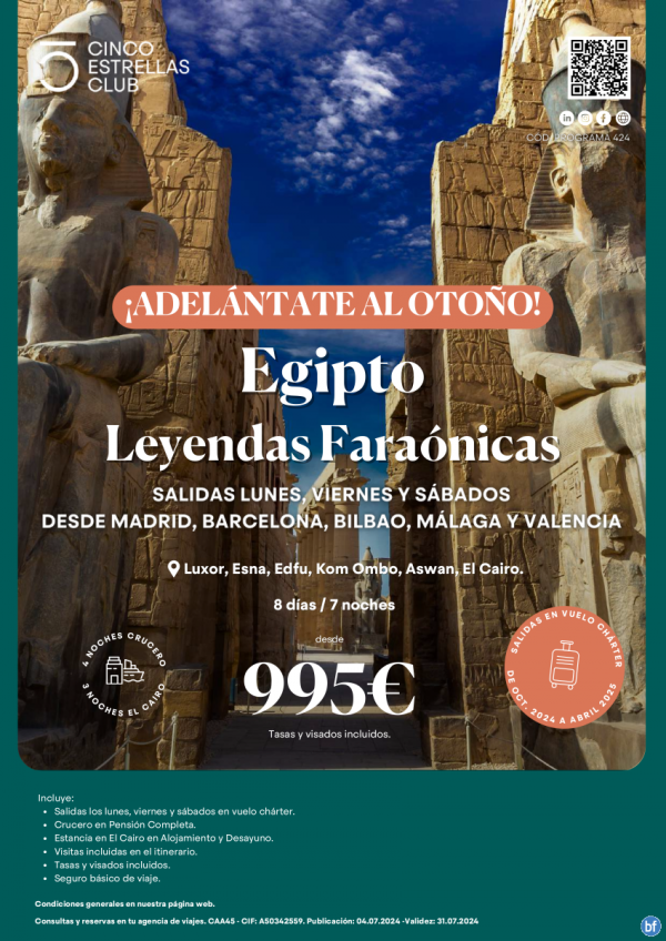 NUEVA OFERTA! Egipto Leyendas Faranicas dsd 995 € 8d/7n salidas lun, vie y sb. desde mad, bcn, bio, agp y vlc