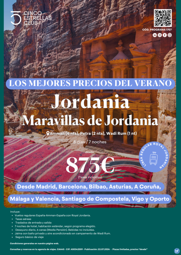 NOVEDAD!!! Jordania Maravillas de Jordania 8d/7n dsd 875 € sal. dsd mad,bcn,bio,ovd,lcg,agp,vlc,scq,vgo y opo