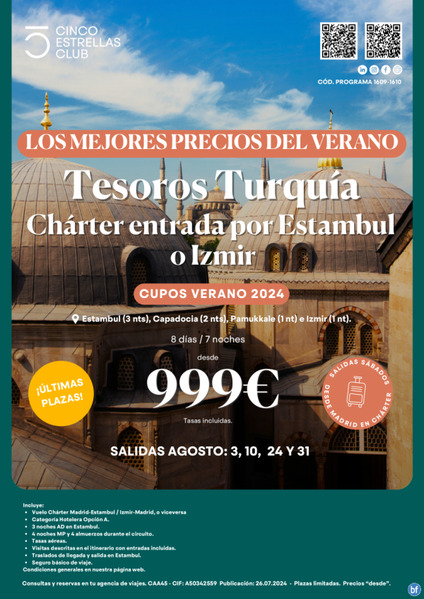 REMATE FINAL! dsd 999 € Tesoros Turqua 8d/7n vuelo chrter dsd Mad sal: 3,10,24,31 agosto ltimas plazas!!!!