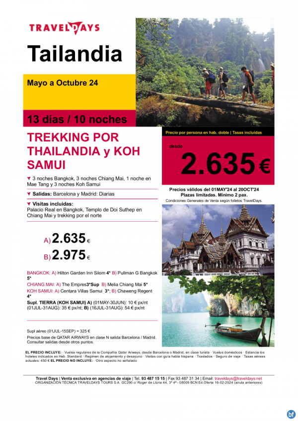 Trekking por Thailandia y Koh Samui - 13 das desde BCN/MAD a partir de 2.635 € 