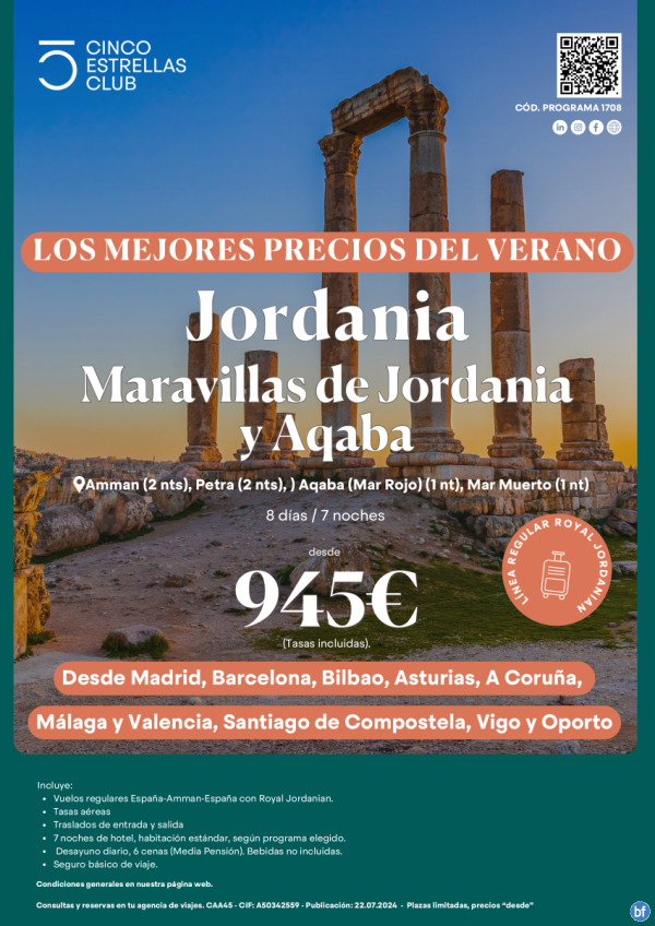 Dsd 945 € Maravillas de Jordania y Aqaba 8d/7n  sal. hasta 19.09 Aerop. Mad,Bcn,Bio,Agp,Vlc, Ovd,Scq,Opo, lcg,