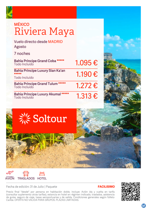 Riviera Maya (Mxico) en Hoteles Bahia Principe desde 1.095 € , salidas en Agosto desde Madrid