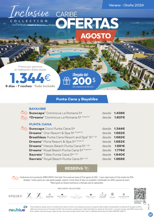 Promo Extendida: Nios GRATIS  Caribe Dominicano - Reserva hasta el 31 Ago. y viaja hasta el 31 Oct. 2024