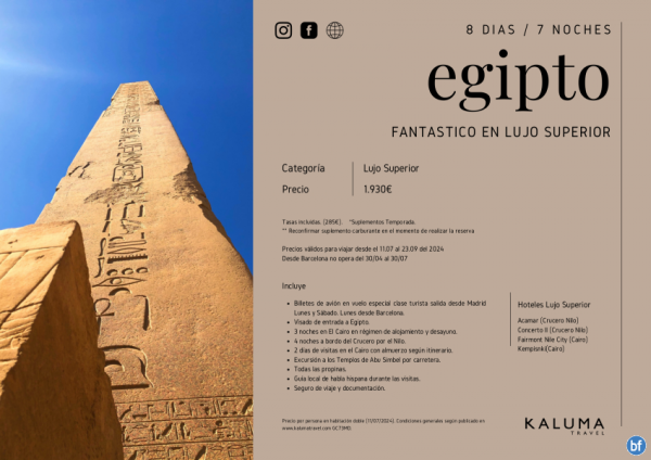 Egipto Fantstico en \-Lujo Superior con visitas\- - Salidas Barcelona y Madrid hasta Septiembre desde 1.930 € 