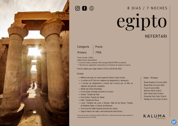 Egipto Nefertari 7 noches - OFERTA Vuelo Especial salidas Madrid hasta Septiembre desde 795 € 