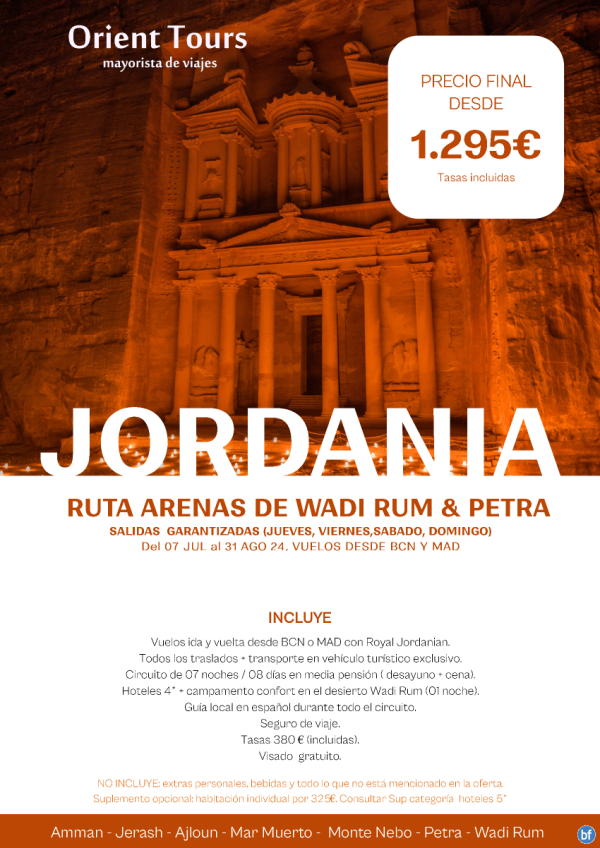 JORDANIA. Viaje de 7 noches - 08 dias, salidas garantizadas desde  bcn y mad